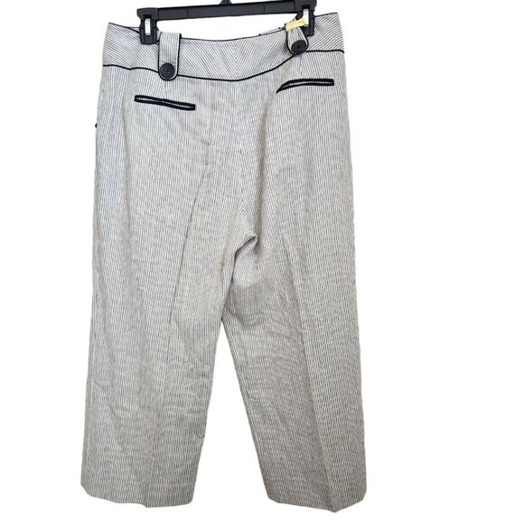 Larry Levine Womens Pants Size 10‎ Linen Ryon Wide Leg Crop Ivory Black Stripe - Picture 3 of 15